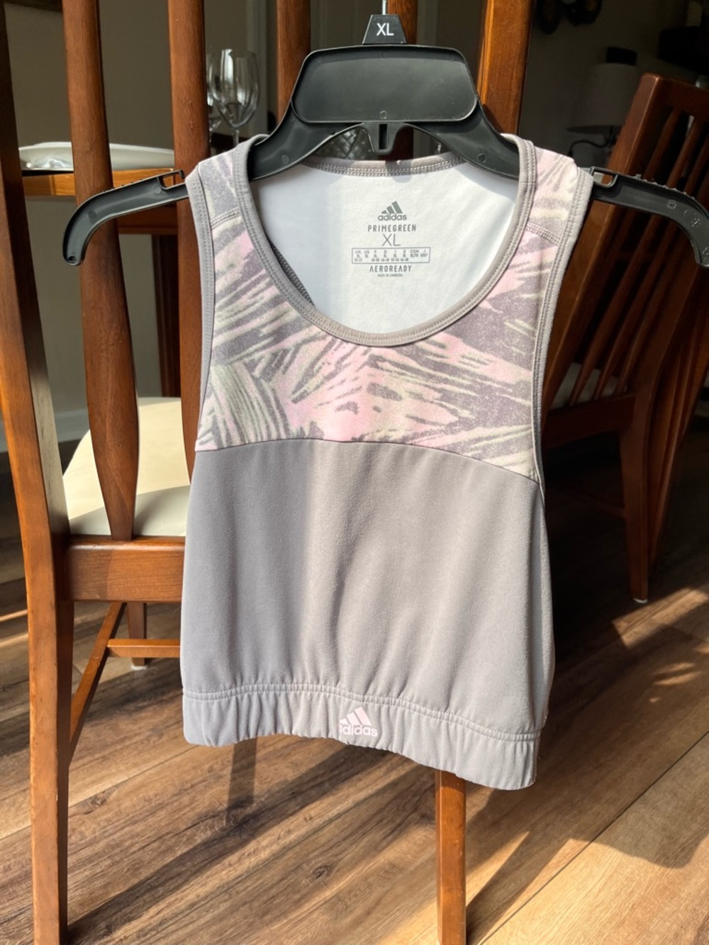Adidas Pink/ Grey Moisture Wicking sports bra in Size XL! Cute Support!